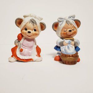 Vtg Taiwan Ceramic Figurines Smiling Mouse